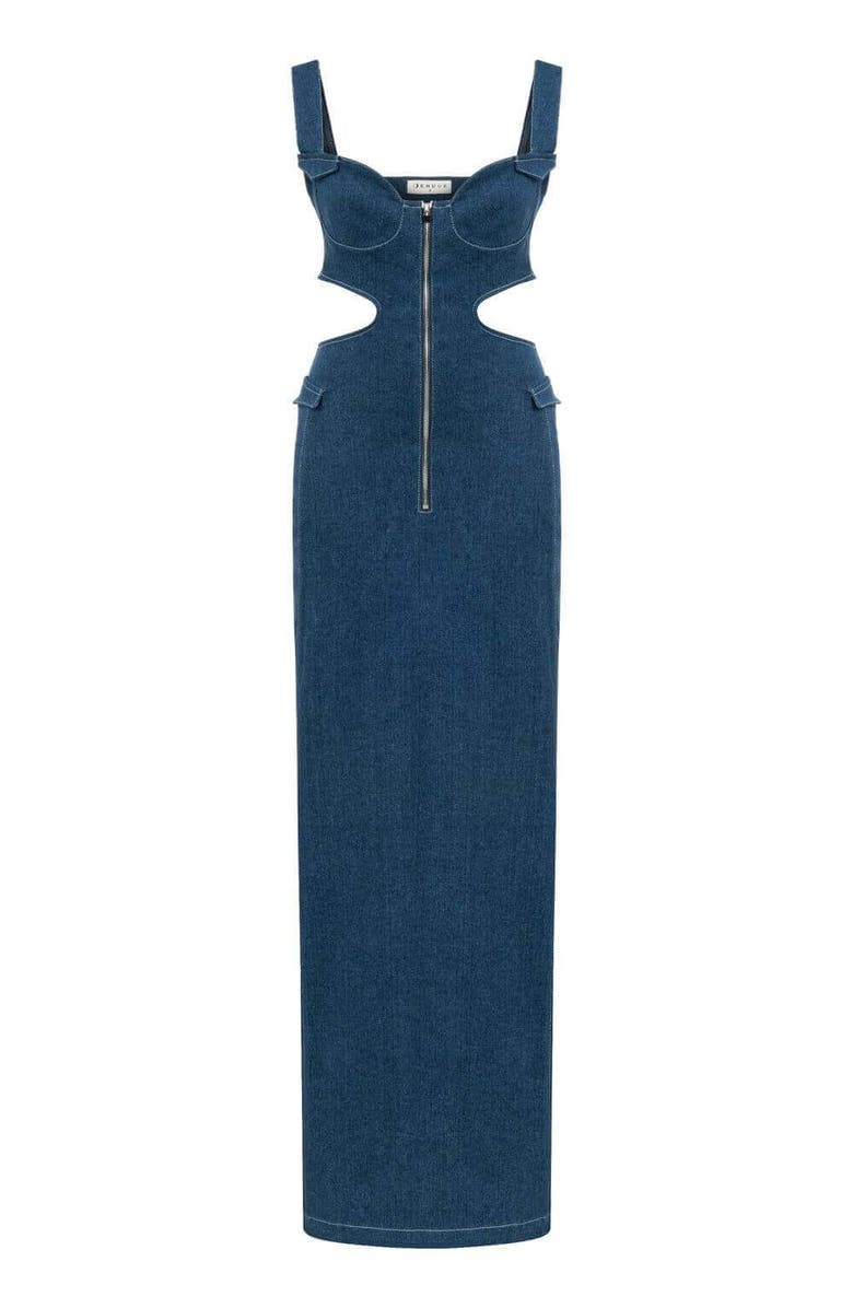 Jendue US Sosa Denim Maxi Dress - Stylish Cutout Jean Dress, Alternate, color, Deep Blue
