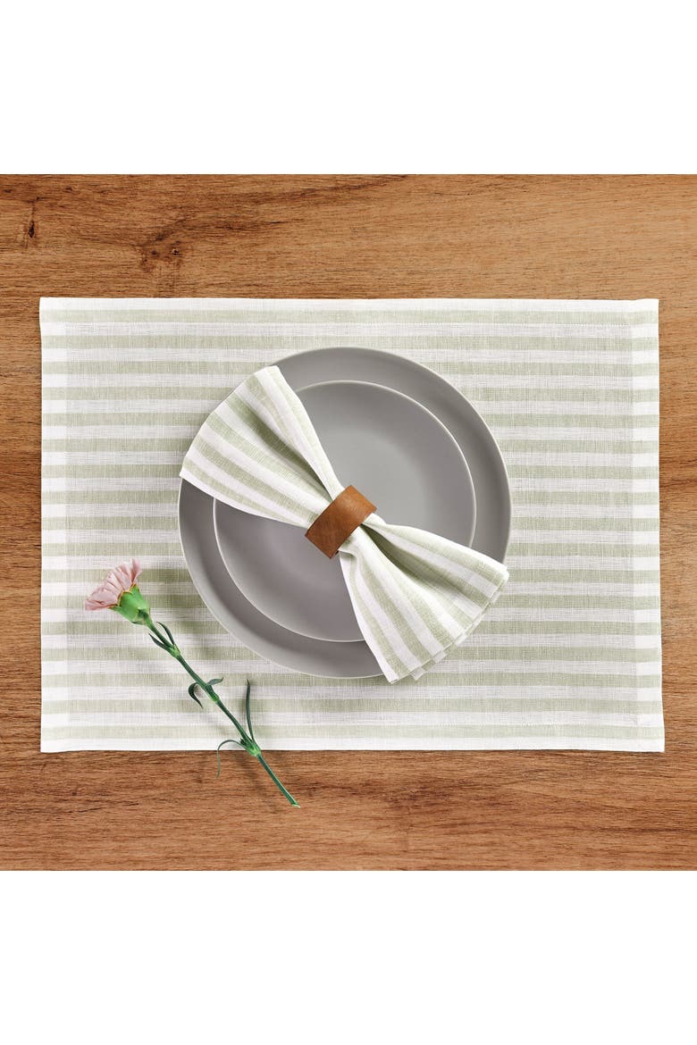 Linen Dinner Napkins - Amalfi Stripe, 20" x 20" Inch, Alternate, color, Sage and White