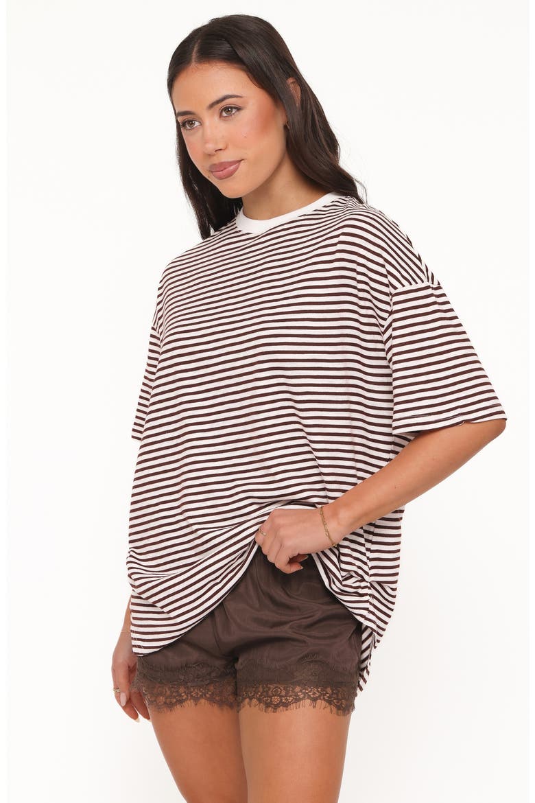 Mairead Stripe Top & Lace Detail Shorts Set, Alternate, color, CHOCOLATE STRIPE