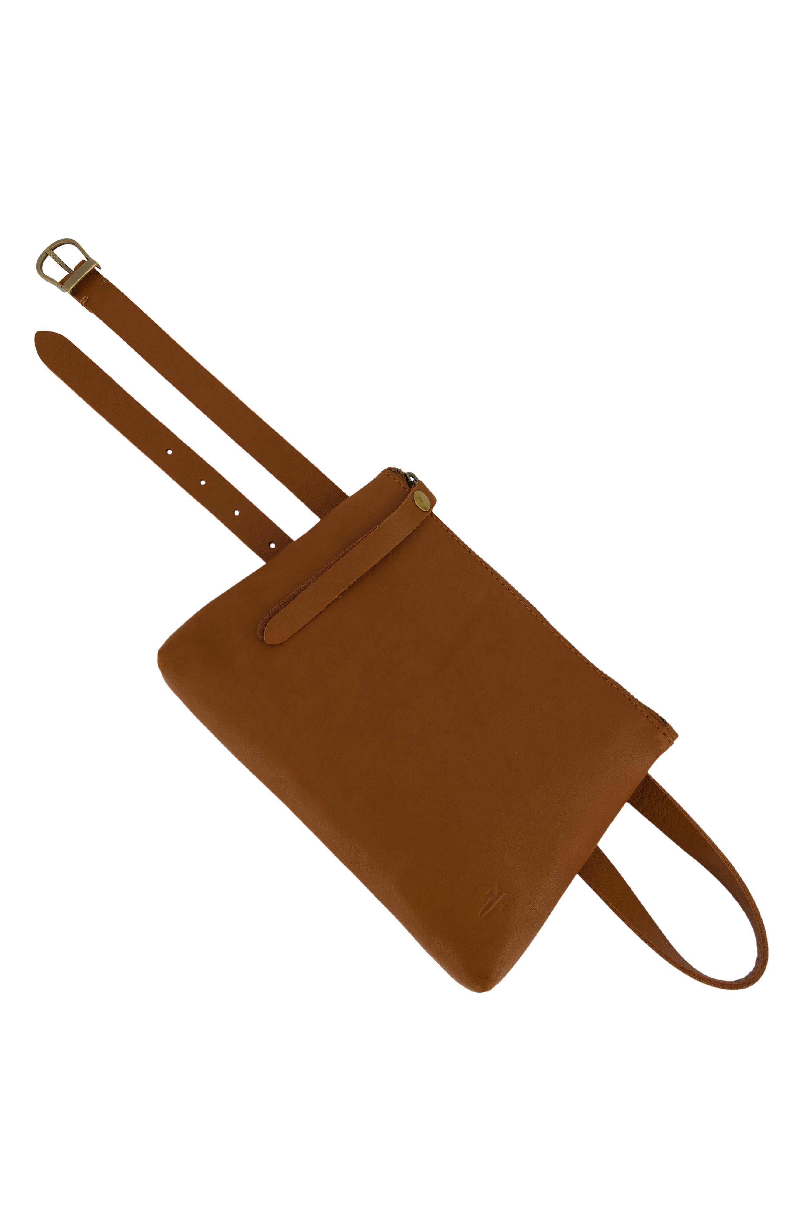 Zip Top Leather Belt Bag, Alternate, color, TAN