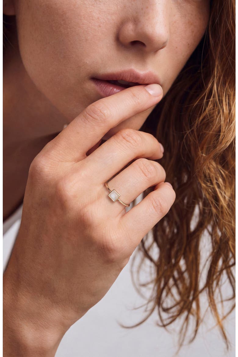 14k Yellow Gold Plated Square Moonstone Ring, Alternate, color, WHITE/ GOLD