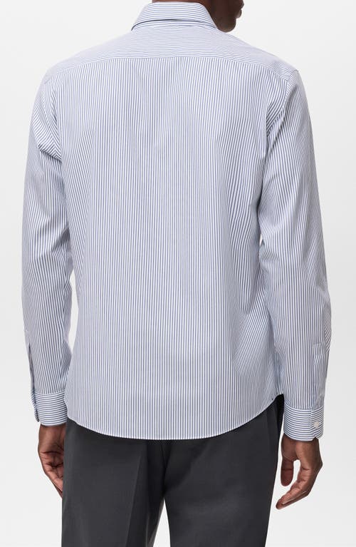 Mango Regular Fit Stripe Stretch Cotton Blend Button-up Shirt In Blue