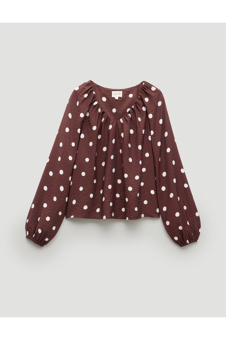 Printed Airflow V Neck Blouse, Alternate, color, Polka Dot Brown