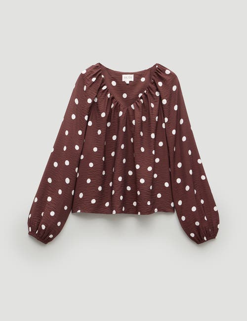 Hush Printed Airflow V Neck Blouse In Brown