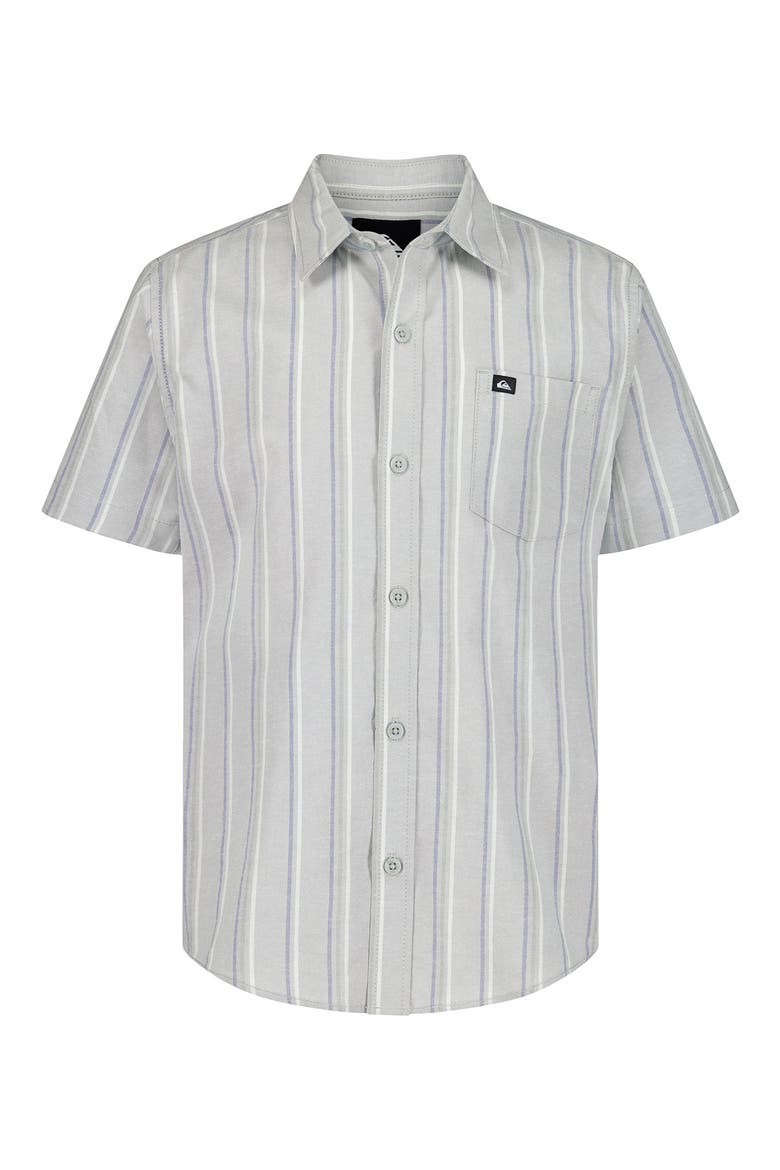 Kids' Island Stripe Short Sleeve Cotton Button-Up Shirt, Main, color, QUARRY