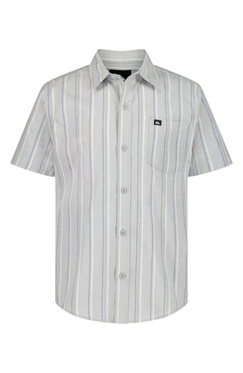 Kids' Island Stripe Short Sleeve Cotton Button-Up Shirt