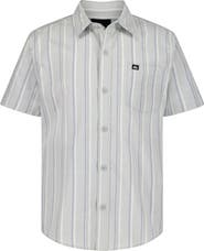 Quiksilver Kids' Island Stripe Short Sleeve Cotton Button-Up Shirt