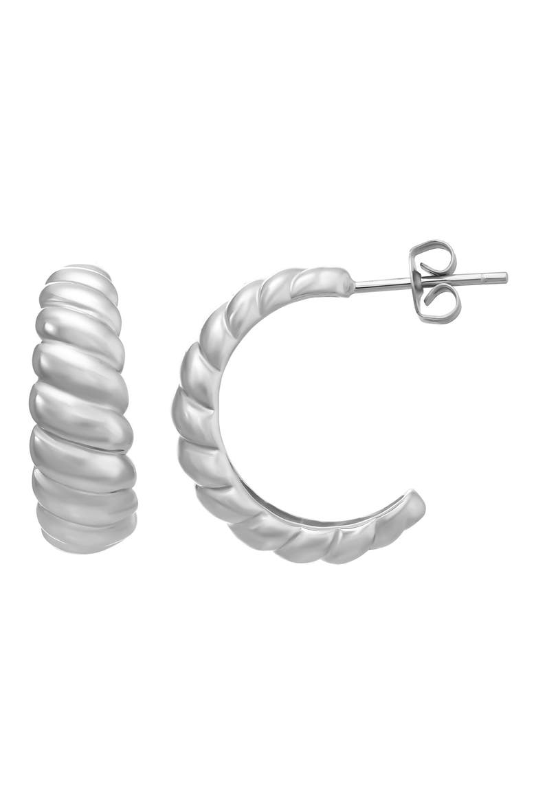 Sterling Silver Textured Hoop Earrings, Main, color, SILVER
