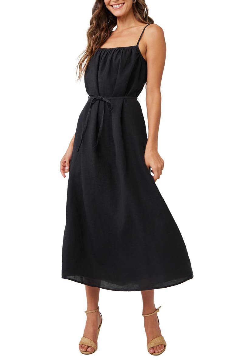 Bella Dahl Shirred Bodice Linen Dress, Main, color, Black