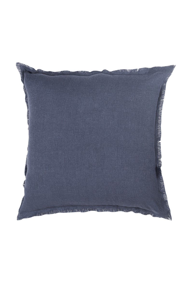 Soft Fringe Linen Pillow with Down Alternative Insert, Alternate, color, Navy Blue