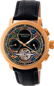 Heritor Automatic Aura Men's Semi-Skeleton Leather-Band Watch