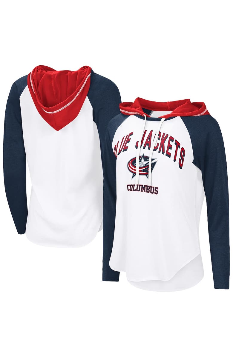 G-III 4HER BY CARL BANKS Women's G-III 4Her by Carl Banks White Columbus Blue Jackets VIP Raglan Long Sleeve Hoodie T-Shirt, Main, color, White