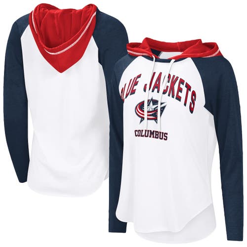 G-iii 4her By Carl Banks White Columbus Blue Jackets Vip Raglan Long Sleeve Hoodie T-shirt