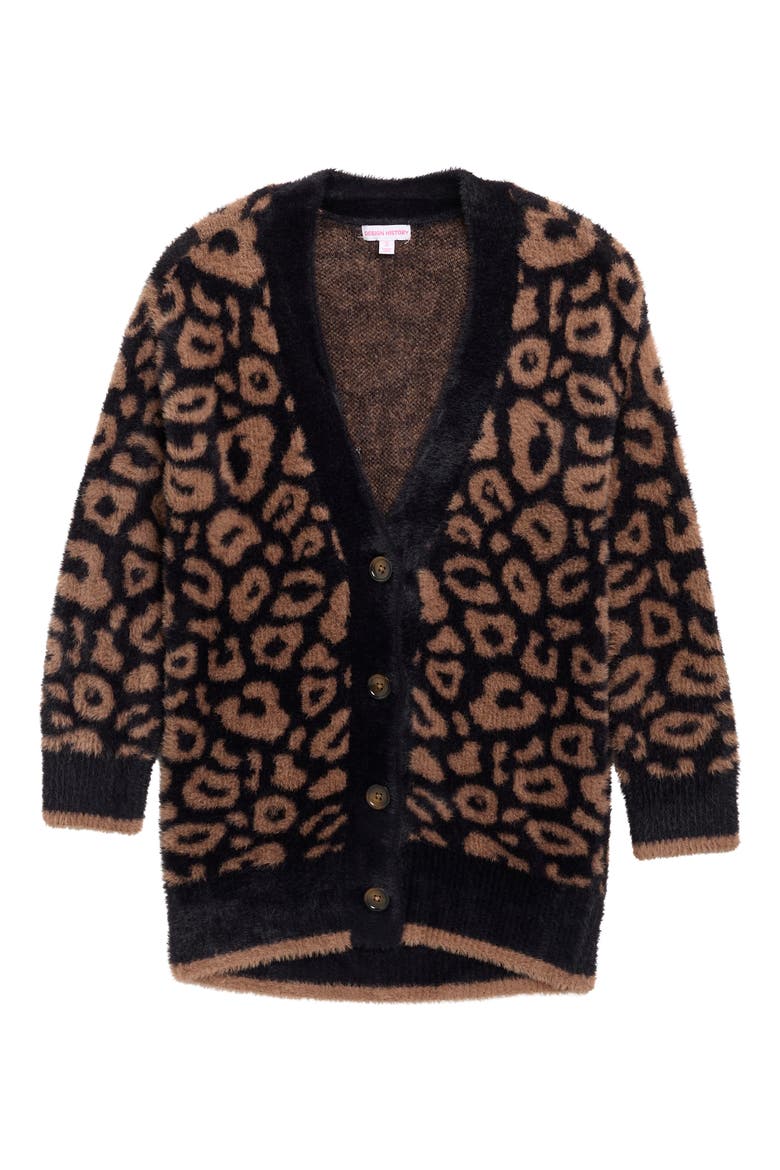 Kids' Leopard Cardigan, Main, color, BLACK COMBO