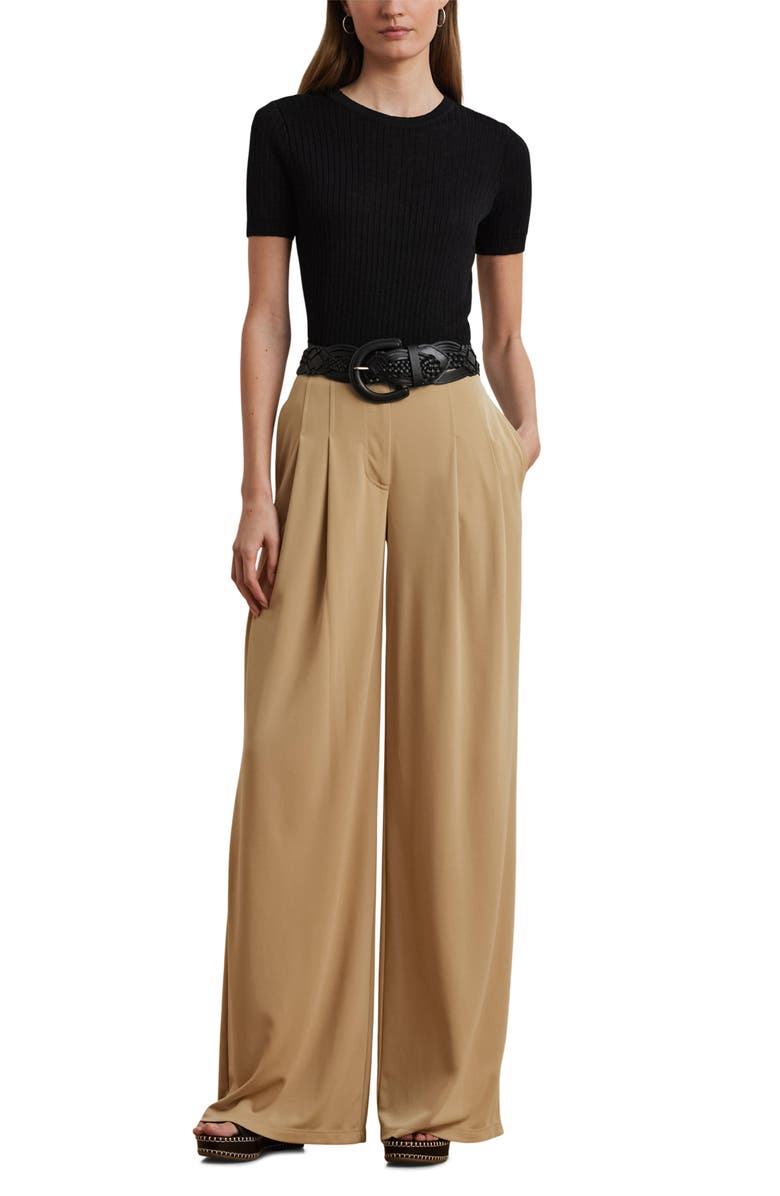 Lauren Ralph Lauren Pleated Wide Leg Knit Pants, Alternate, color, Light Beige
