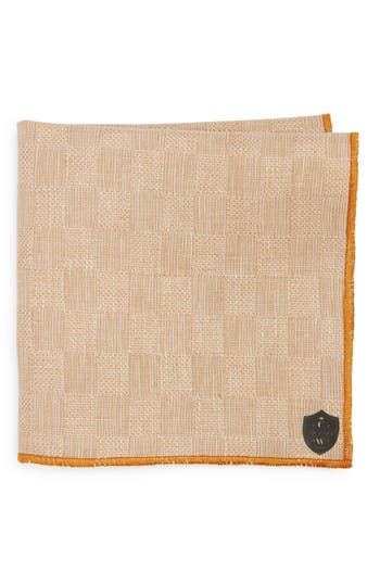 Clifton Wilson Check Linen Pocket Square In Brown