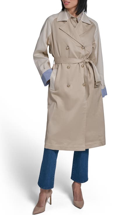 Two-Tone Cotton Blend Trench Coat