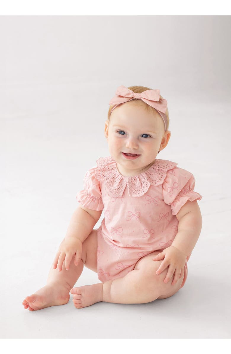 Mabel + Honey Lacy Bowkisses Short Sleeve Romper, Alternate, color, Pink