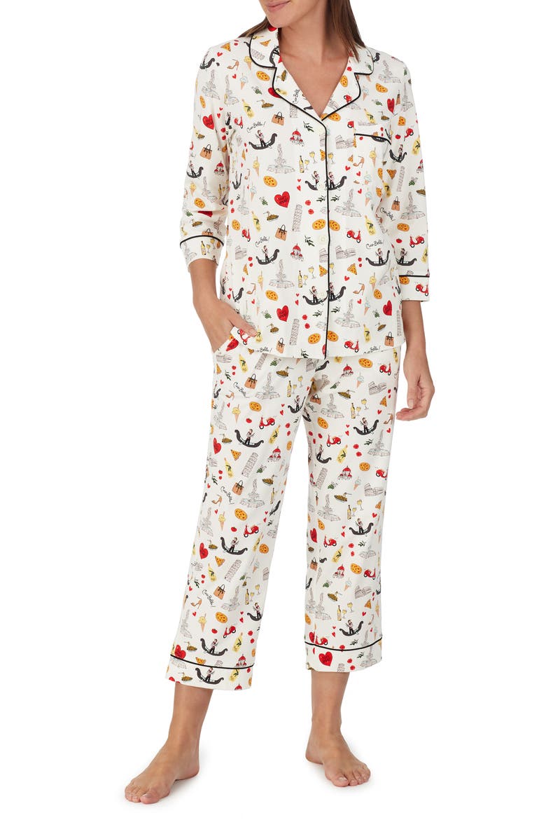 Italian Print Crop Stretch Organic Cotton Pajamas, Main, color, THATS AMORE