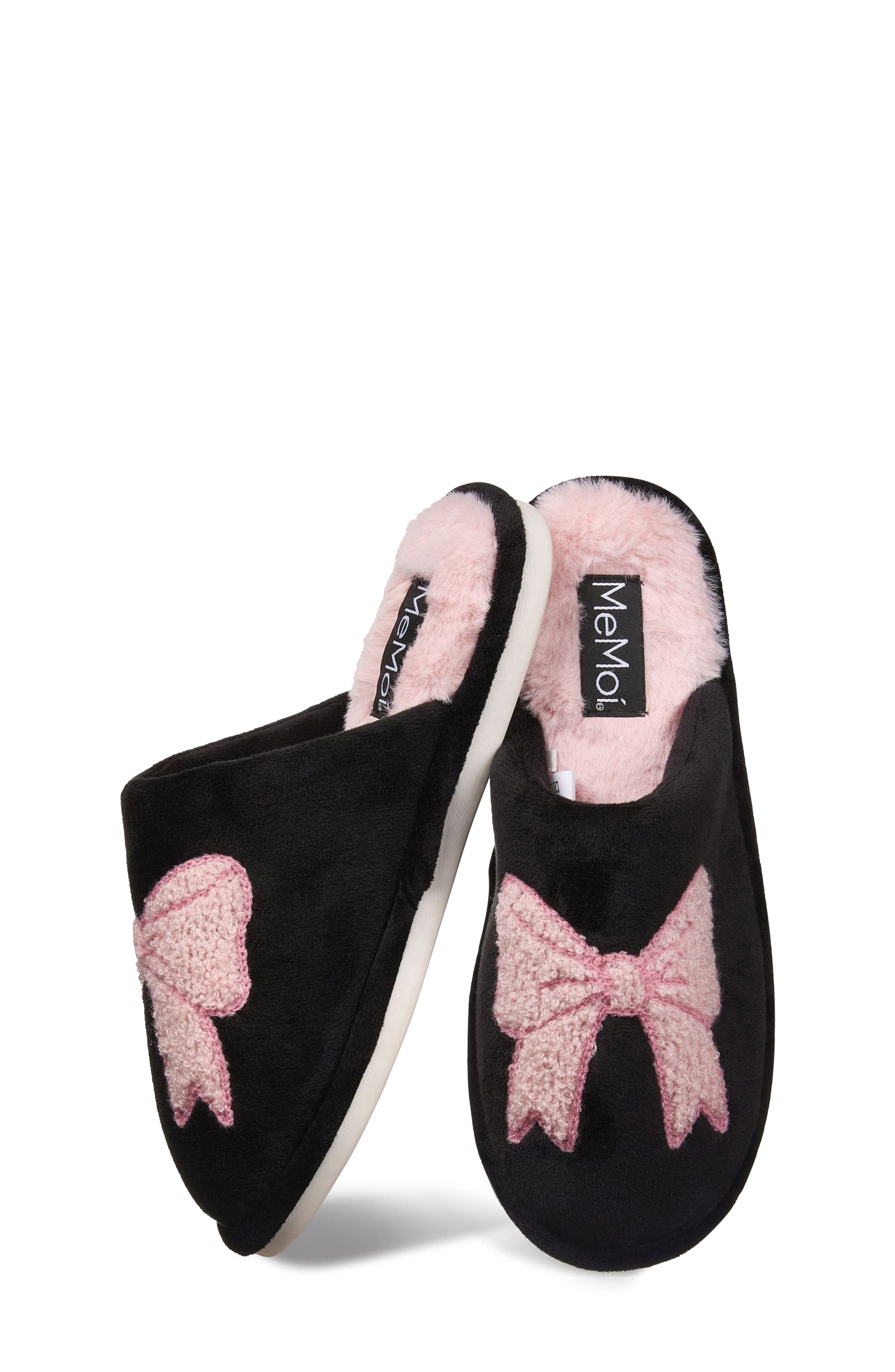 Bow Faux Shearling Memory Foam Slipper, Alternate, color, BLUSH