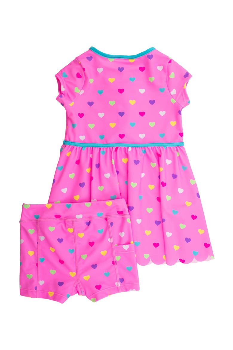 UPF50+ Active Short Sleeve Bow Dress & Bike Short Set, Alternate, color, Neon Pink Colorful Hearts