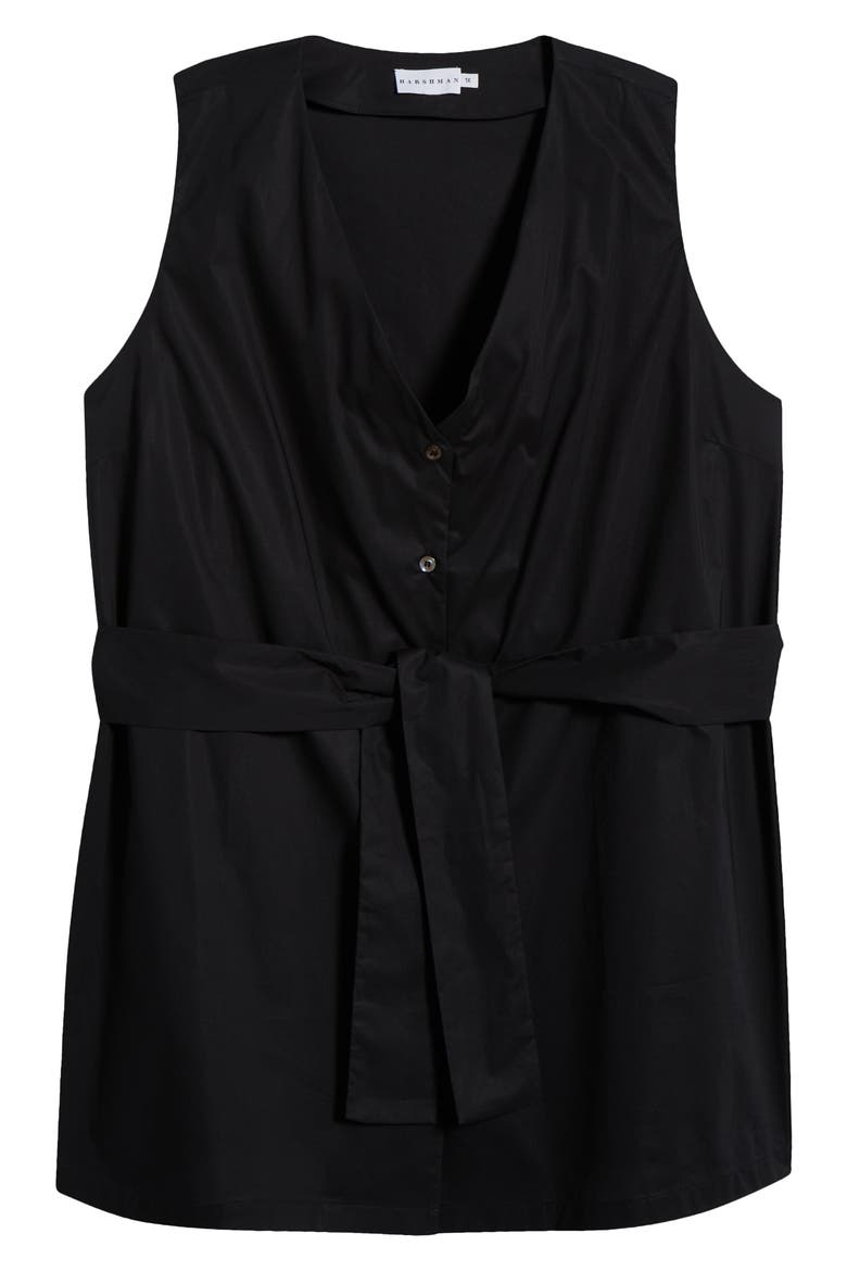 Reya Tie Waist Sleeveless Poplin Button-Up Top, Alternate, color, BLACK