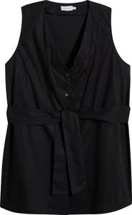 HARSHMAN Reya Tie Waist Sleeveless Poplin Button-Up Top