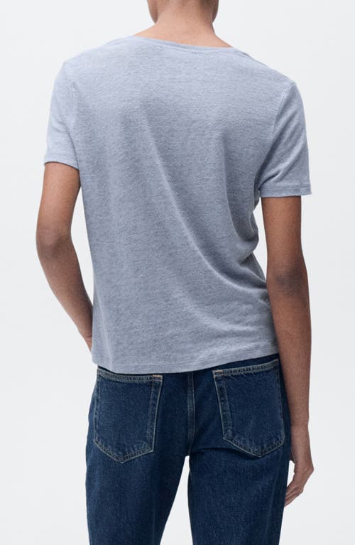 Mango V-neck Linen T-shirt In Blue