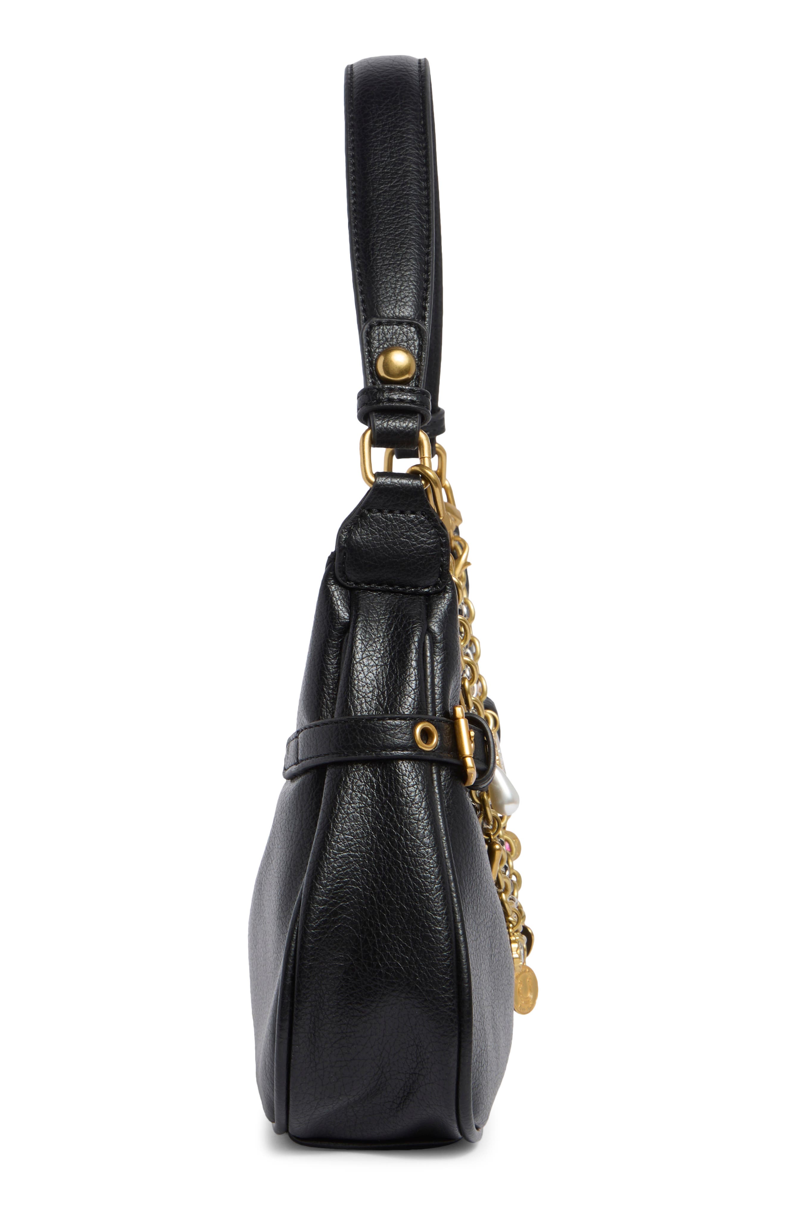 Textured Chain Faux Leather Shoulder Bag, Alternate, color, BLACK