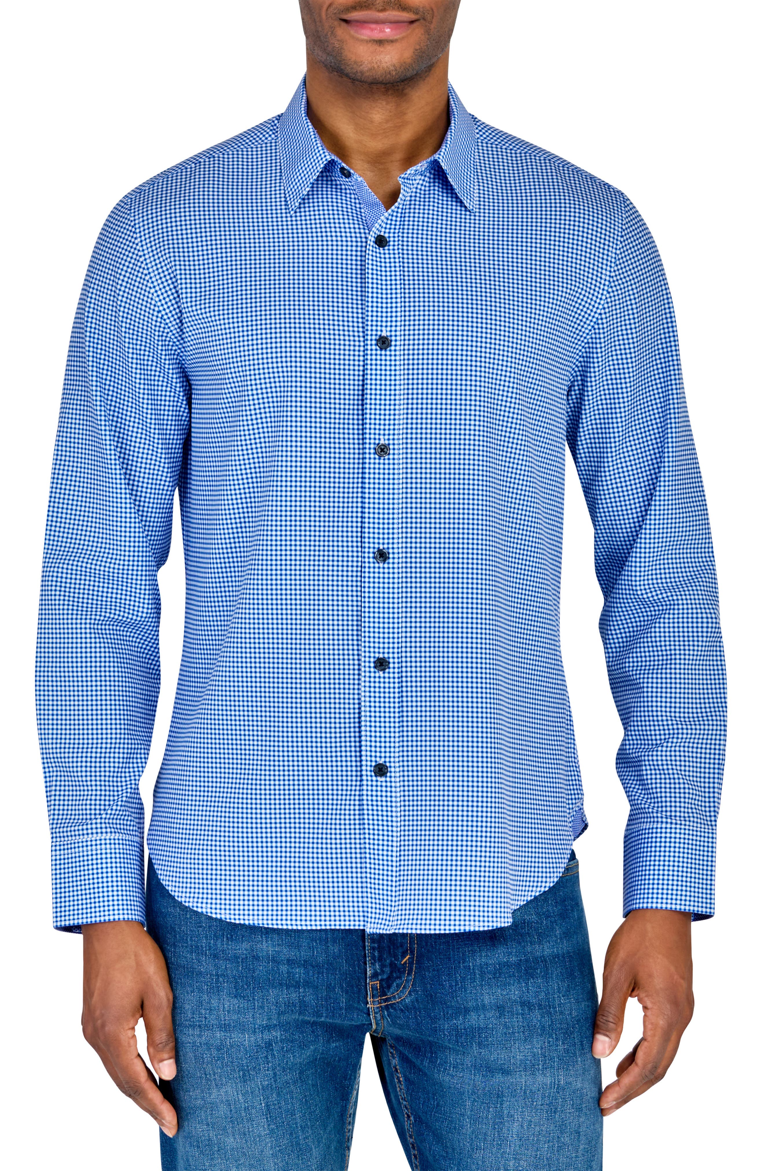 CONSTRUCT Gingham Long Sleeve Button Front Shirt