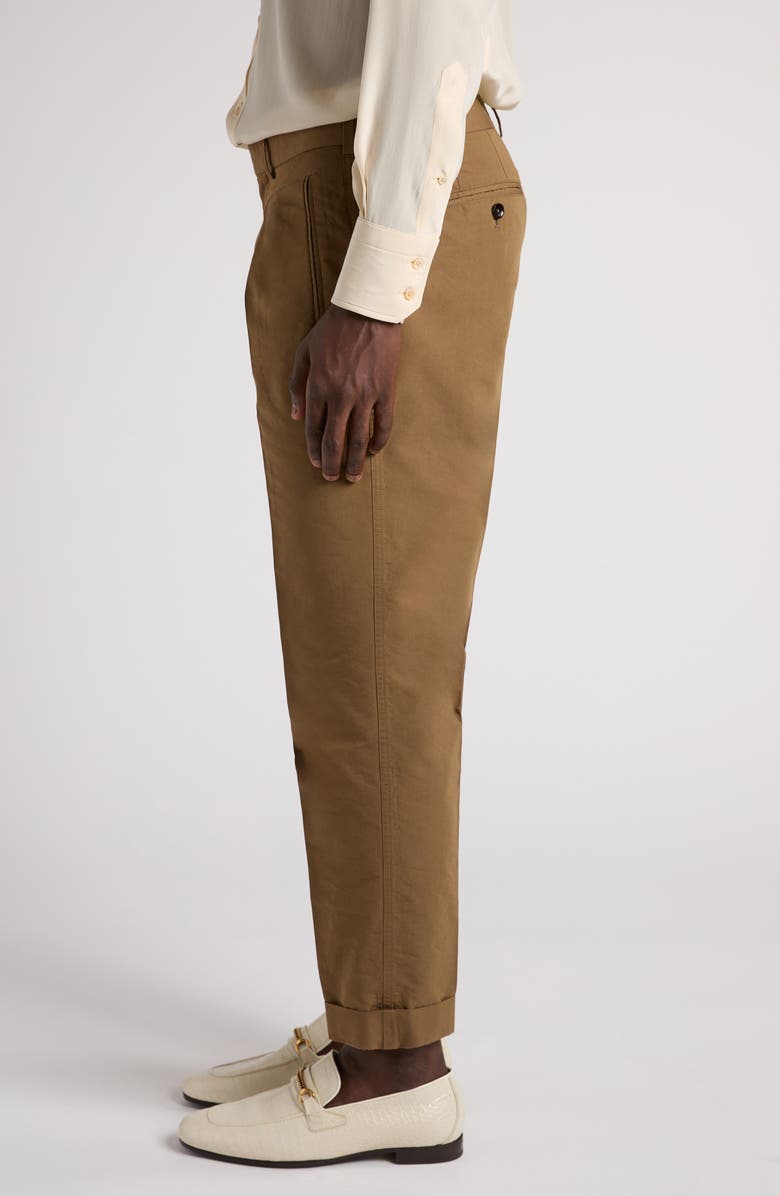 TOM FORD Fluid Double Pleat Cotton & Silk Poplin Pants, Alternate, color, Chestnut