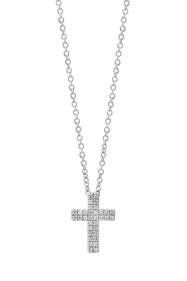 Men's Sterling Silver Pavé Diamond Cross Pendant Necklace - 0.09ct., Alternate, color, WHITE
