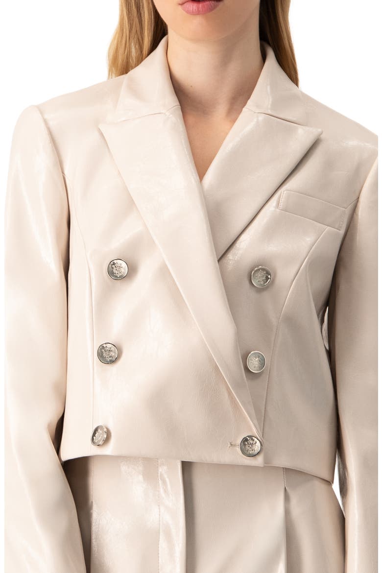 Faun-Leather Double-Breasted Short Blazer, Alternate, color, Ivory