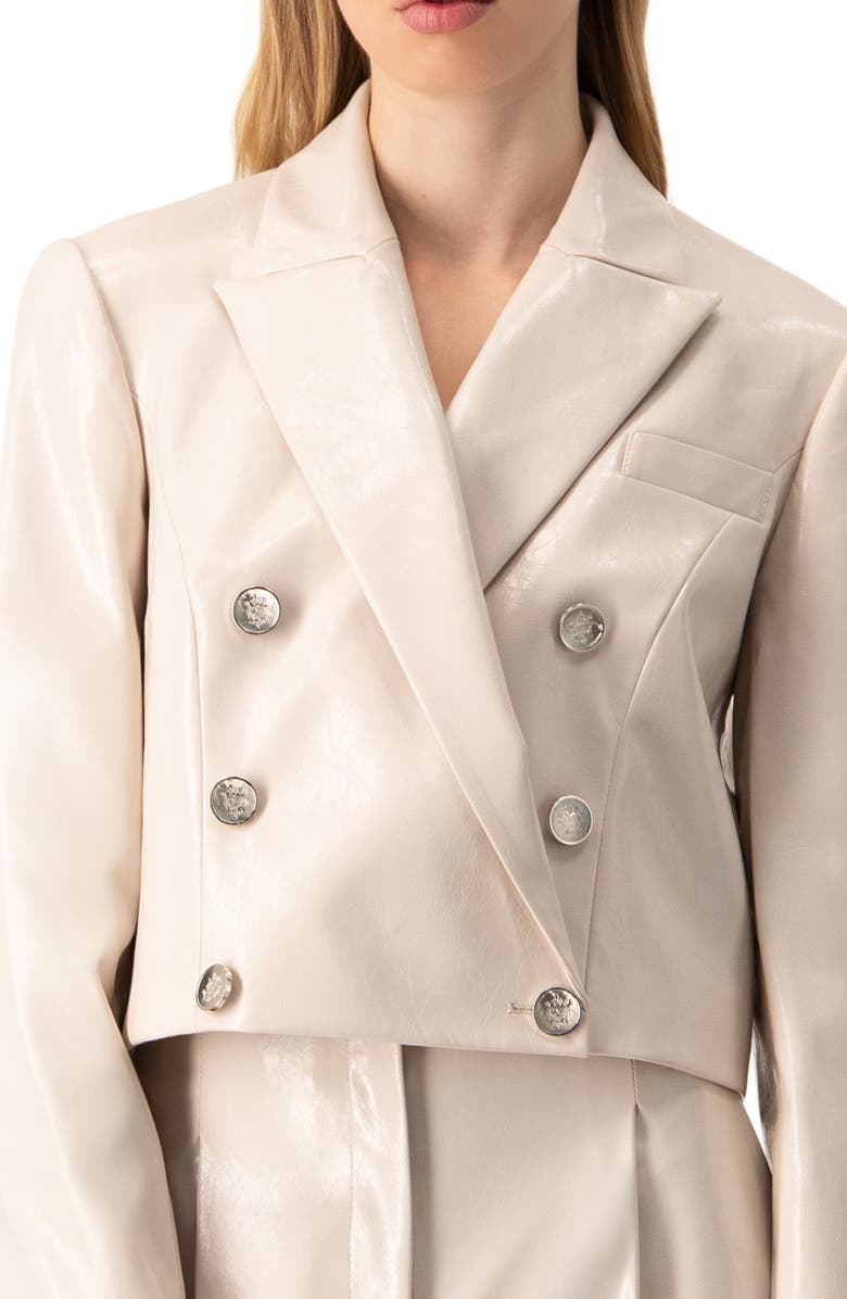 IVONNE Faun-Leather Double-Breasted Short Blazer, Alternate, color, Ivory