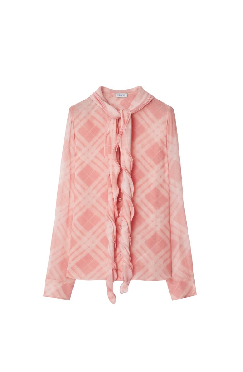 Burberry Ruffled Check Silk Blouse, Alternate, color, Candy