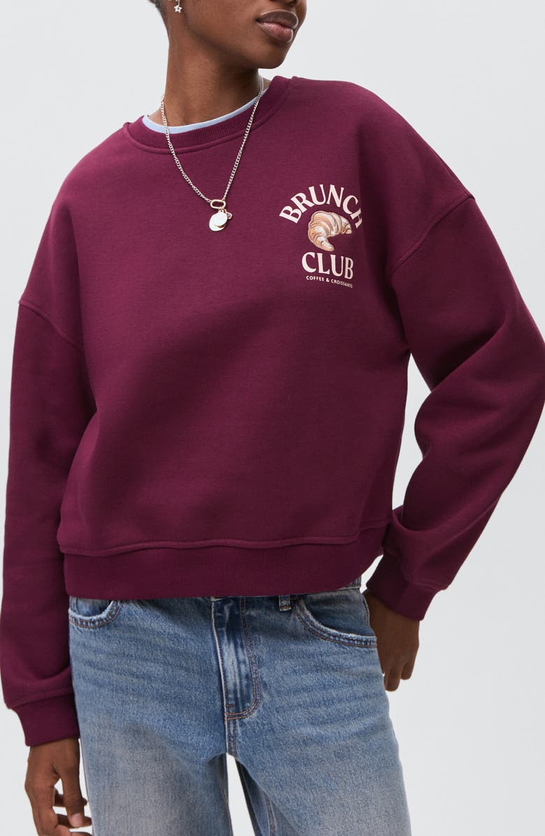 MANGO TEEN Oversize Embroidered Graphic Sweatshirt, Main, color, Maroon