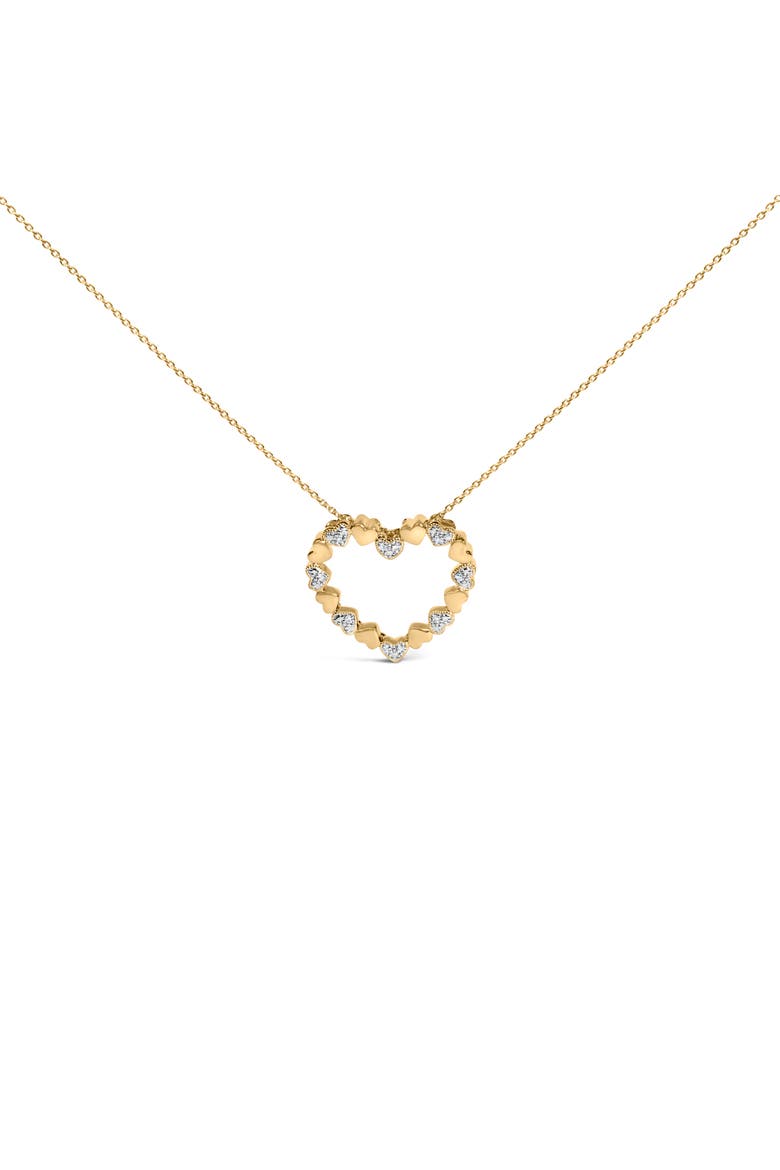 Gold Vermeil Diamond Accent Puffed Heart Pendant Necklace, Main, color, Silver