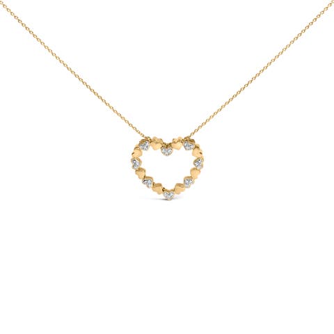 Gold Vermeil Diamond Accent Puffed Heart Pendant Necklace