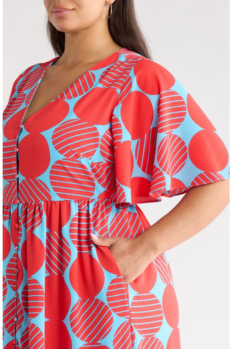 Print Ruffle Hem Maxi Dress, Alternate, color, BLUE-RED