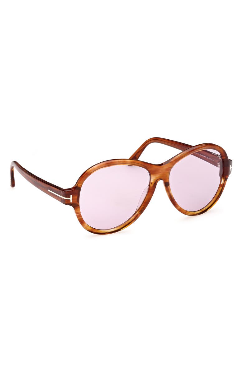 TOM FORD 59mm Round Sunglasses, Alternate, color, Shiny Light Brown / Violet