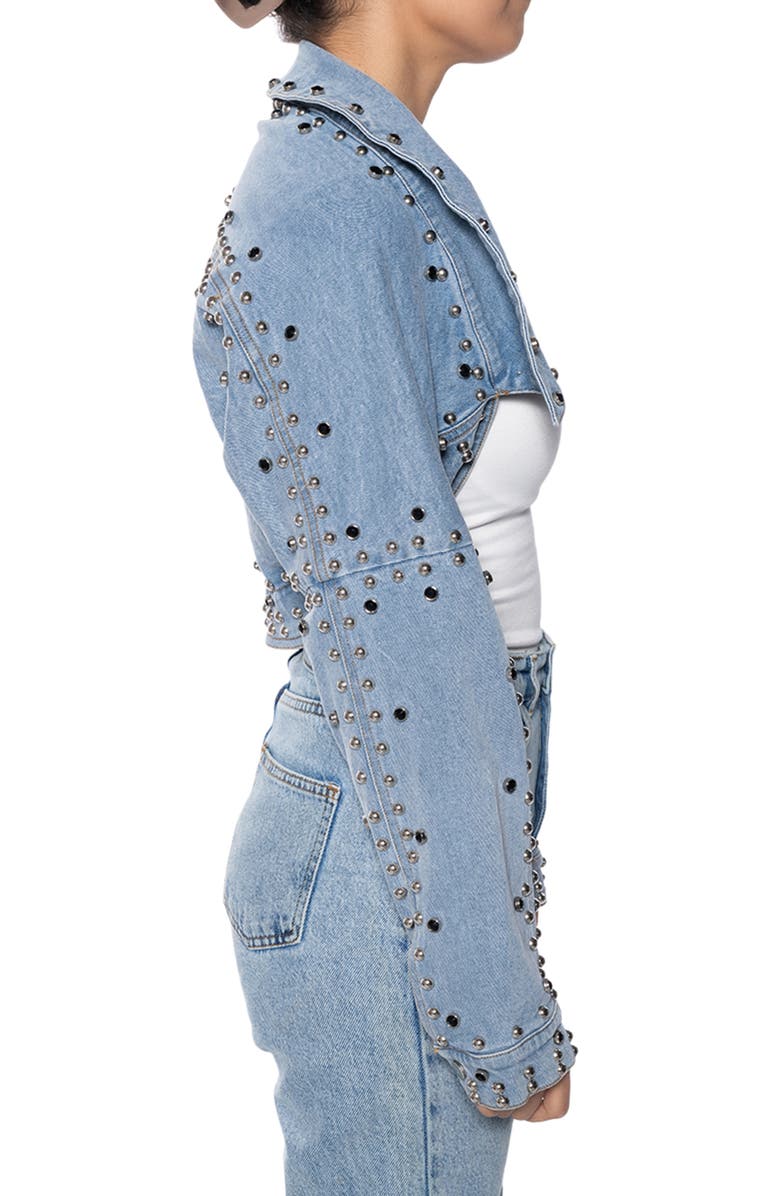 AZALEA WANG Studded Crop Denim Jacket, Alternate, color, 