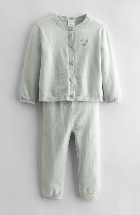 Pointelle Heart Cardigan & Sweater Pants Set (Baby)