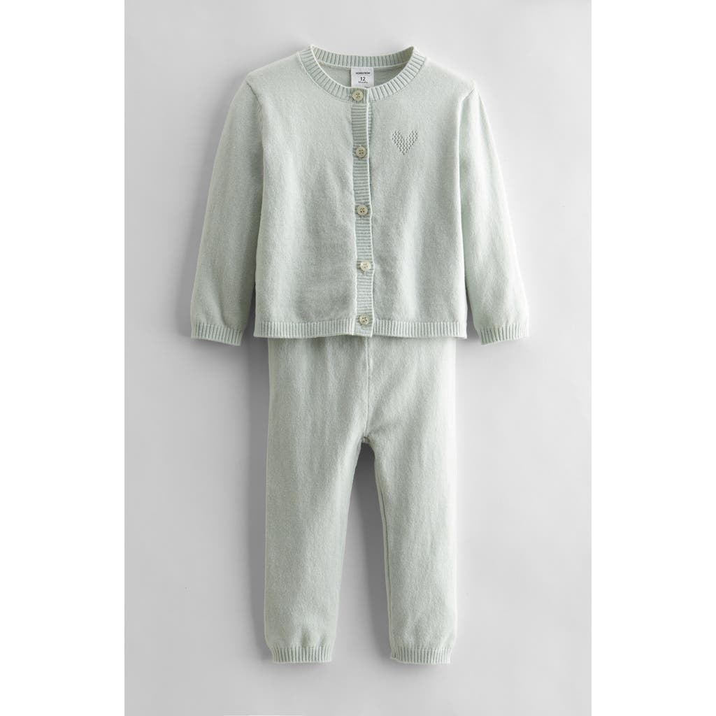 Nordstrom Pointelle Heart Cardigan & Sweater Pants Set In Green