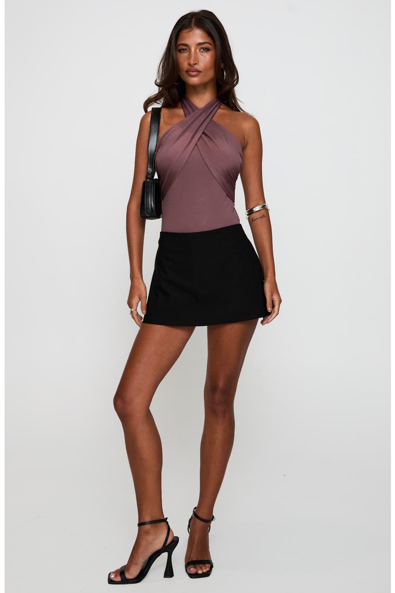 Shoot A Shot Wrap Halter Bodysuit, Alternate, color, PLUM