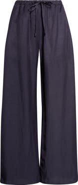 LESET Daniel Wide Leg Linen Blend Drawstring Pants