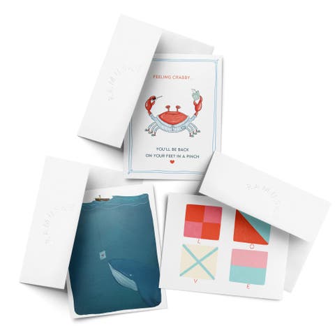 Sympathy Greeting Card Pack, 'Feeling Crabby, Love Note Whale, LOVE Nautical Flags'