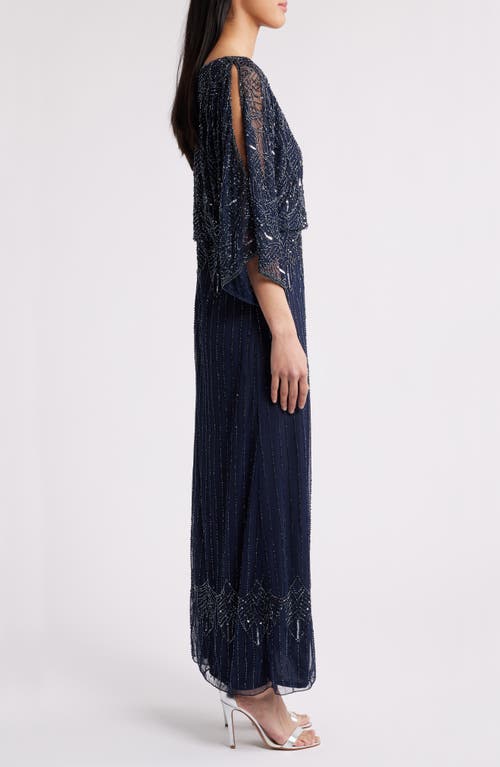 Pisarro Nights Beaded Cold Shoulder Blouson Cocktail Dress In Blue