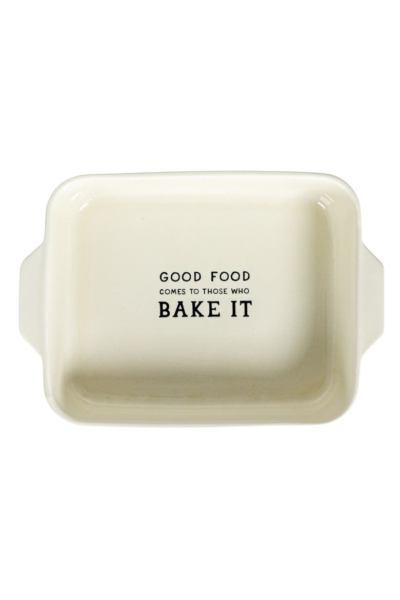 Stoneware Baker with "Good Food Comes To Those Who Bake It ", White, Alternate, color, White