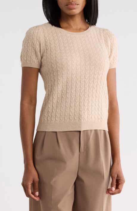 Cable Knit Puff Sleeve Cashmere Sweater
