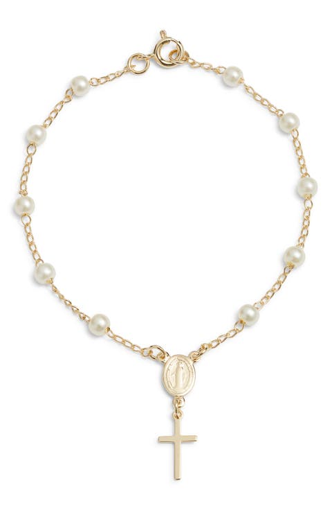 Holy Rosary Faux Pearl Bracelet